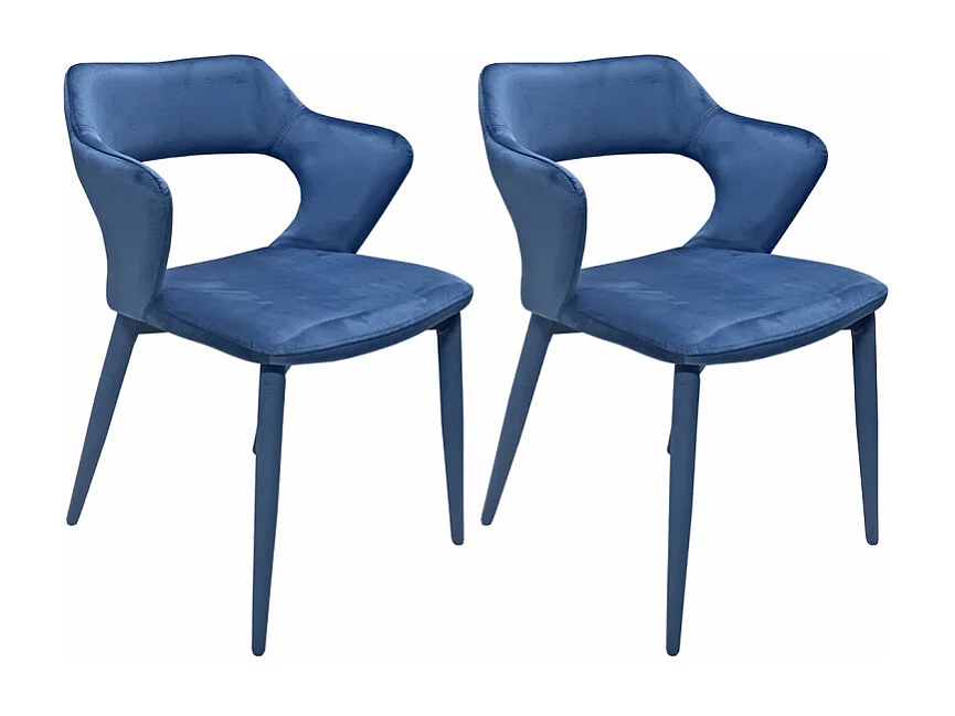 Lot 2 chaises en velours bleu avec accoudoirs et pieds velours - SWEET