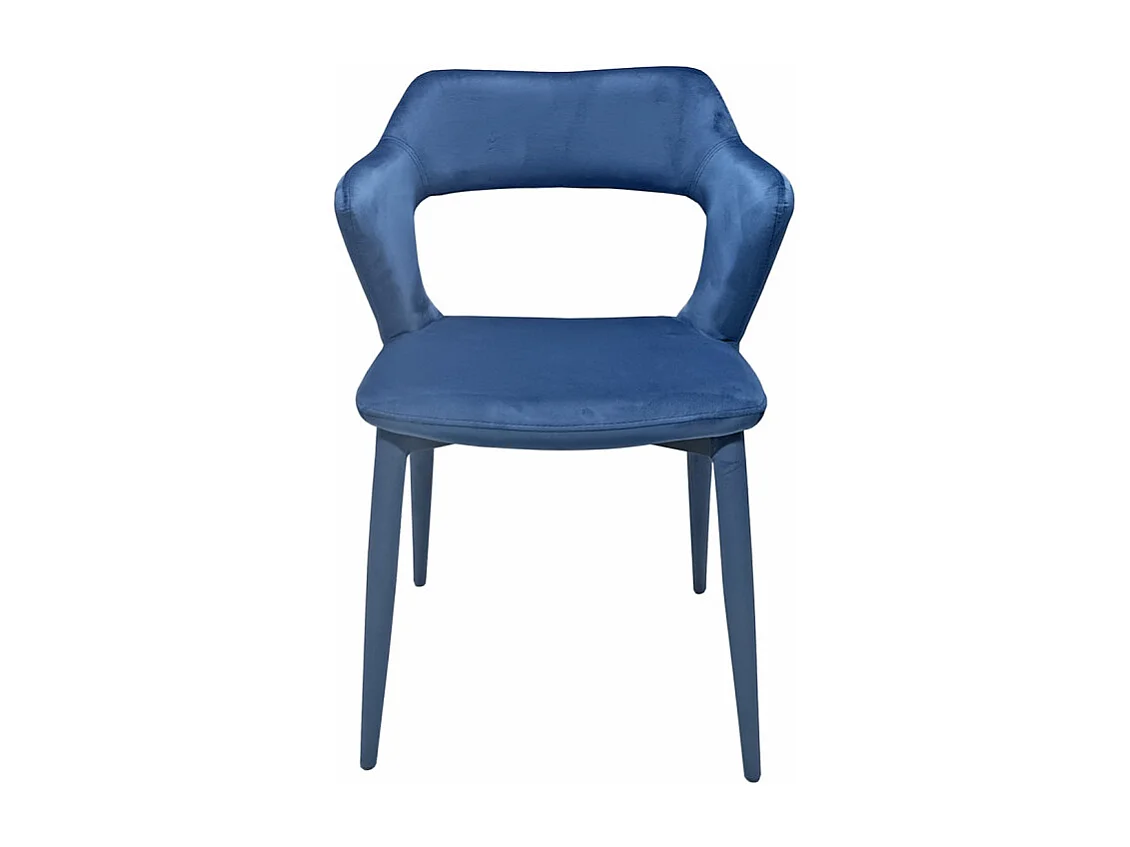 Lot 2 chaises en velours bleu avec accoudoirs et pieds velours - SWEET