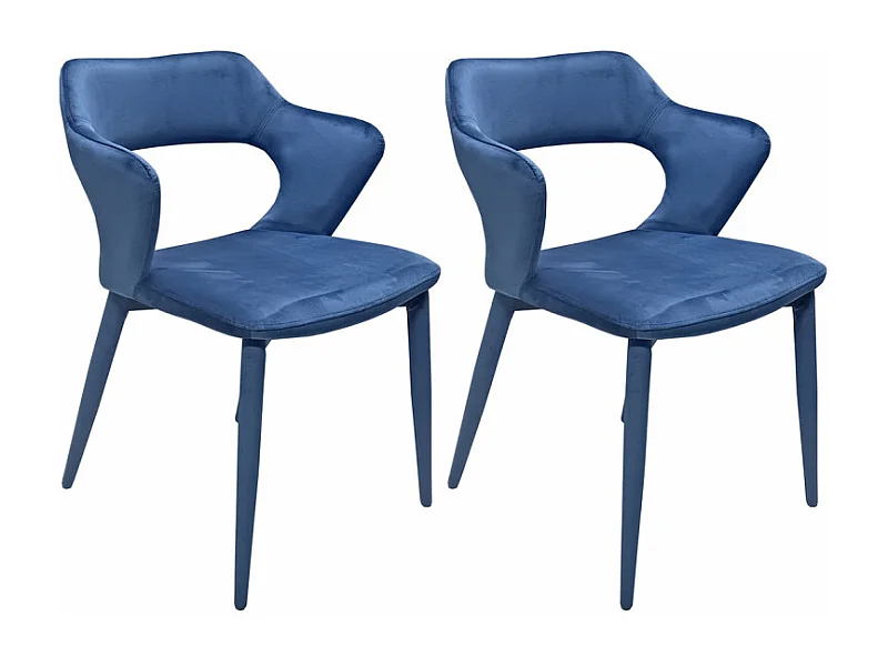 Lot 2 chaises en velours bleu avec accoudoirs et pieds velours - SWEET