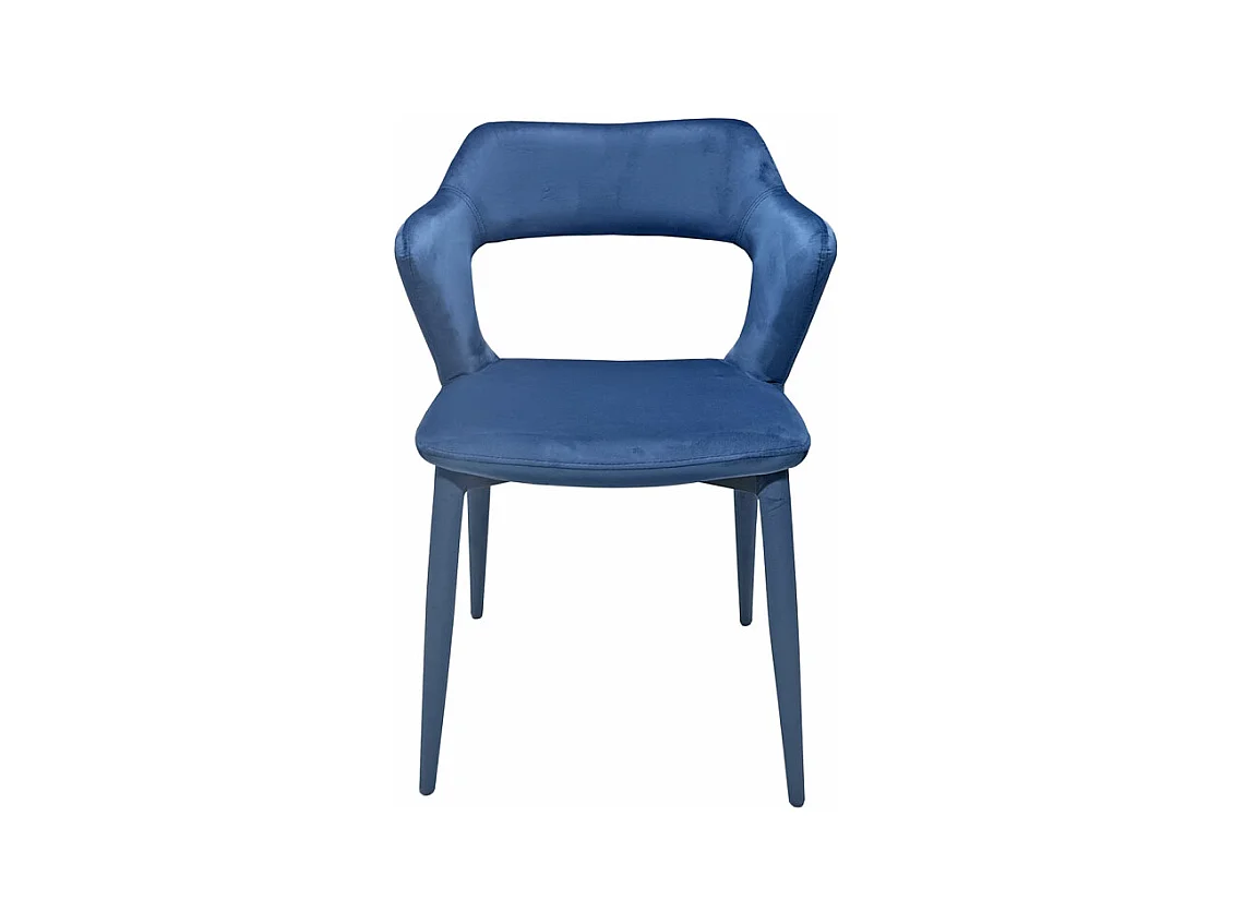 Chaise en velours bleu avec accoudoirs et pieds velours - SWEET