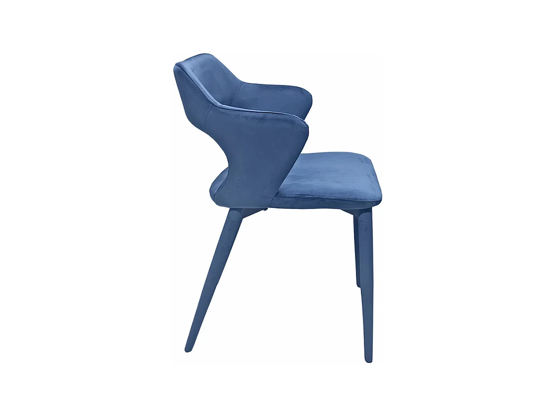 Chaise en velours bleu avec accoudoirs et pieds velours - SWEET