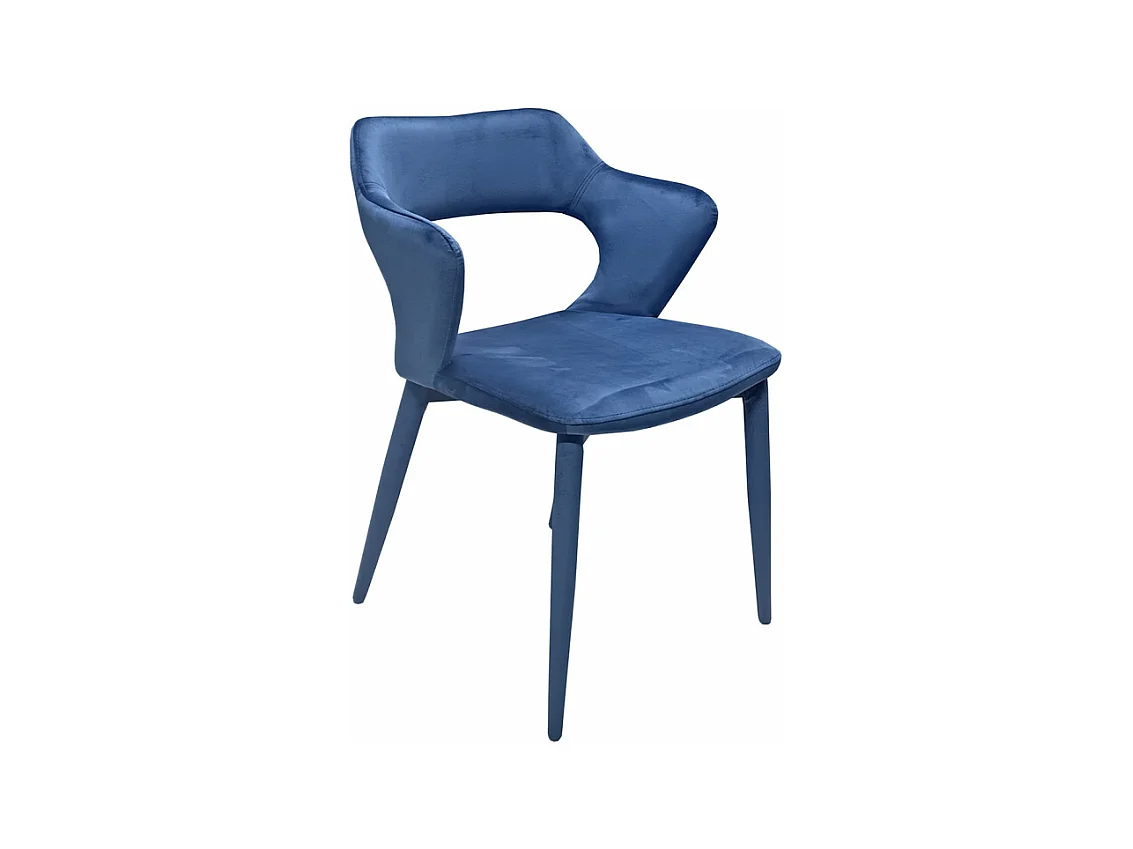 Chaise en velours bleu avec accoudoirs et pieds velours - SWEET