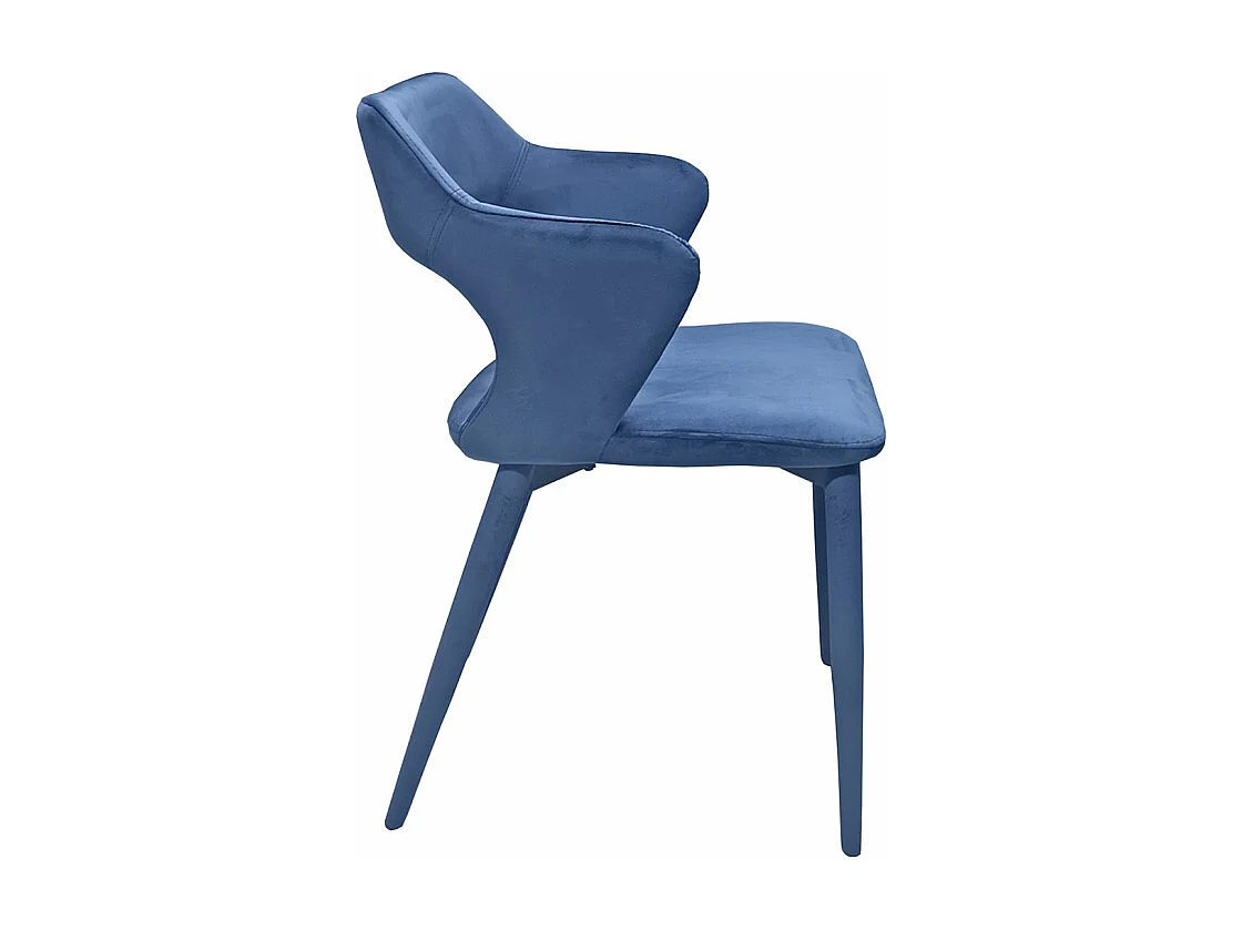 Chaise en velours bleu avec accoudoirs et pieds velours - SWEET