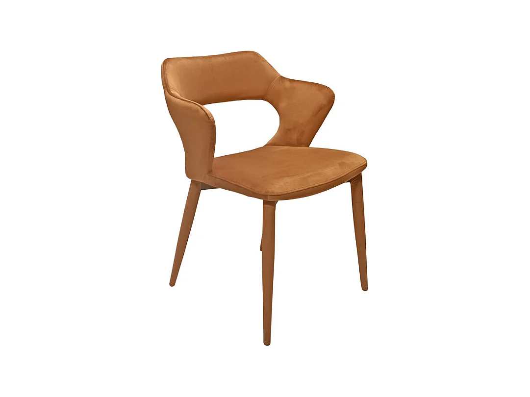 Chaise en velours orange avec accoudoirs et pieds velours - SWEET