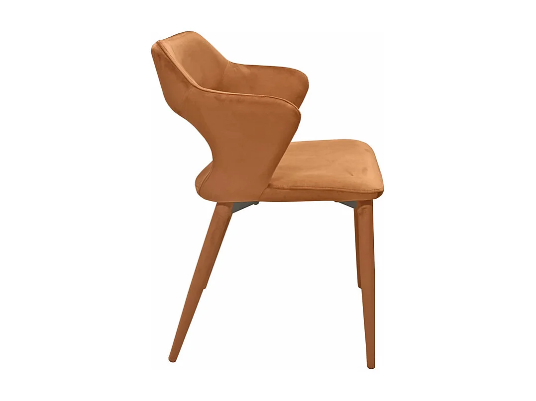 Chaise en velours orange avec accoudoirs et pieds velours - SWEET