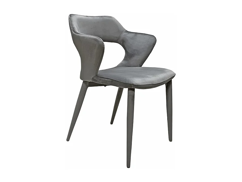 Chaise en velours gris avec accoudoirs et pieds velours - SWEET