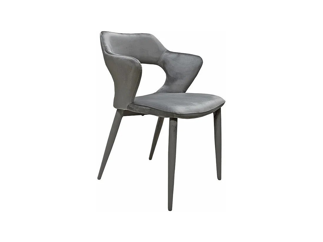 Chaise en velours gris avec accoudoirs et pieds velours - SWEET