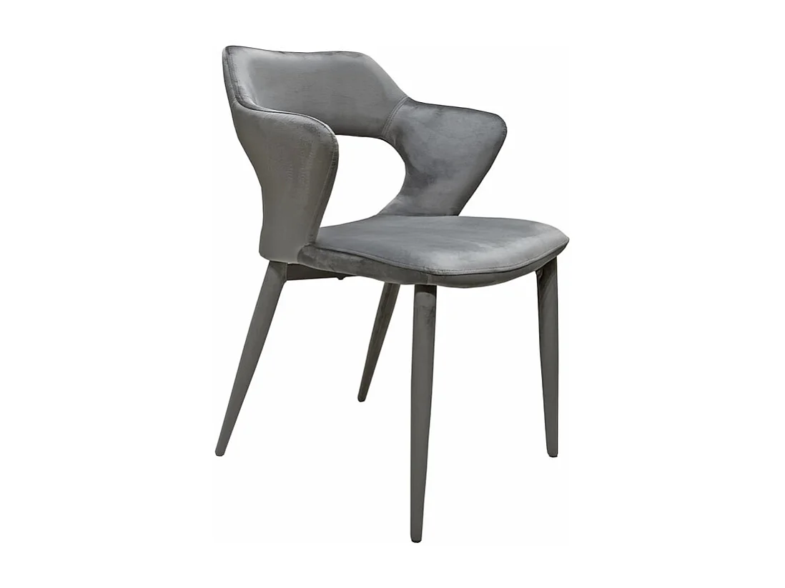 Chaise en velours gris avec accoudoirs et pieds velours - SWEET