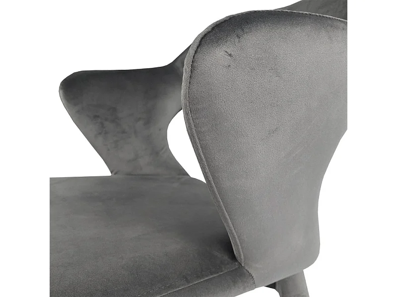 Chaise en velours gris avec accoudoirs et pieds velours - SWEET