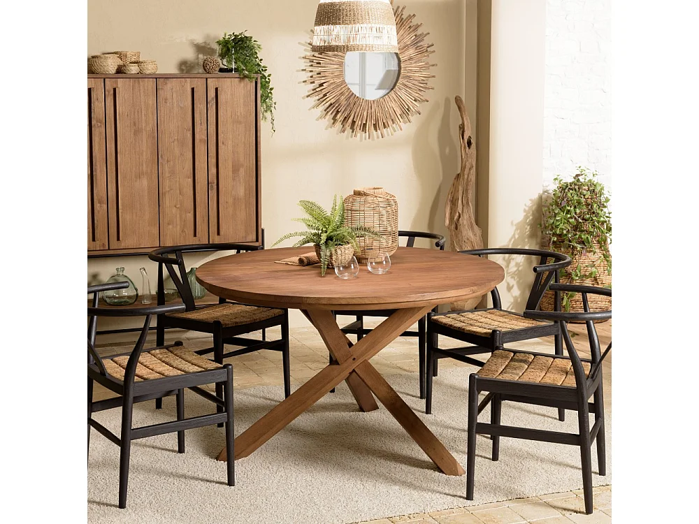 SIXTINE - Table à manger ronde 130x130cm en bois de teck recyclé