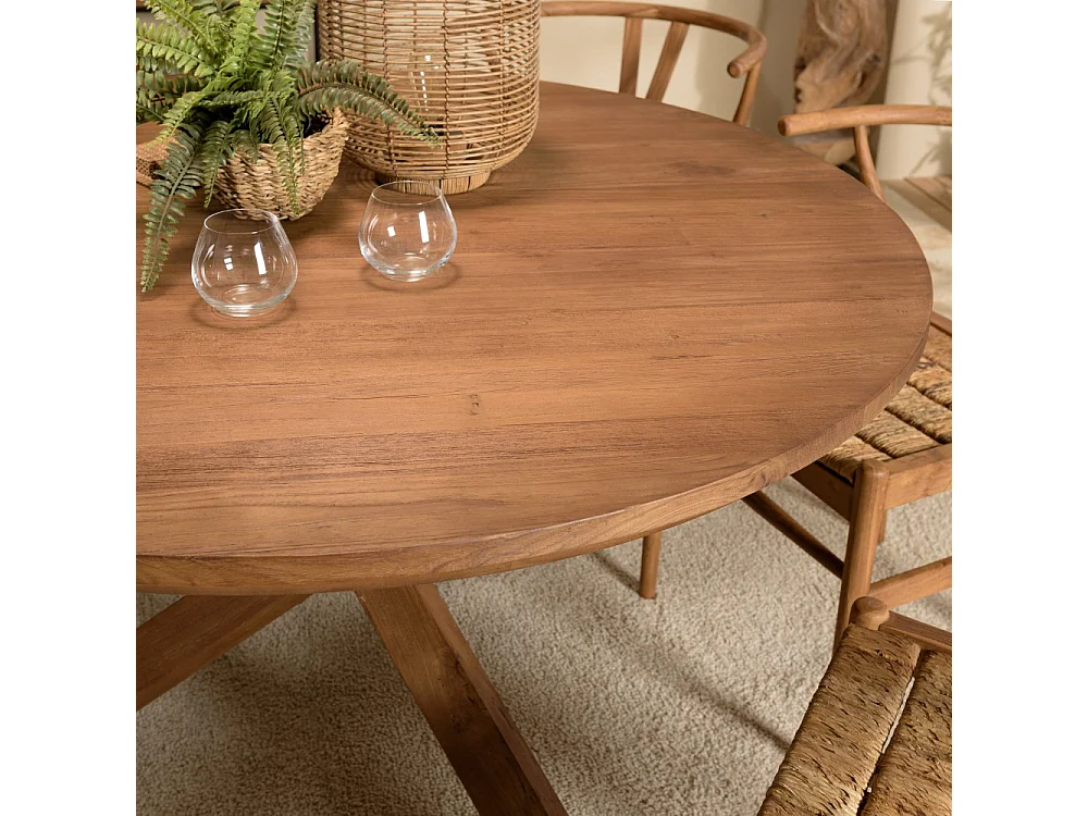 SIXTINE - Table à manger ronde 130x130cm en bois de teck recyclé
