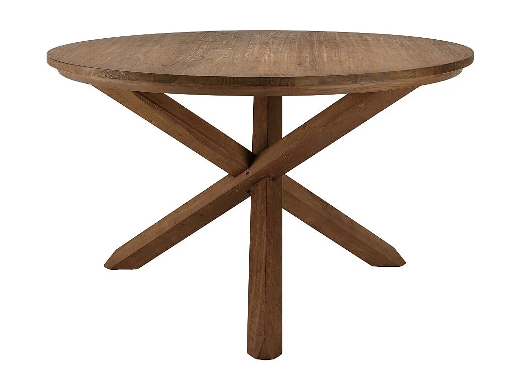 SIXTINE - Table à manger ronde 130x130cm en bois de teck recyclé
