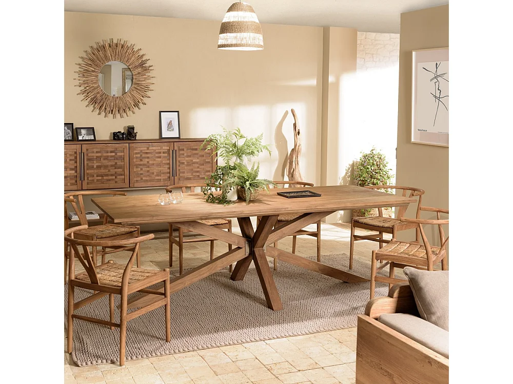 SIXTINE - Table à manger rectangulaire 240x100cm en bois teck recyclé