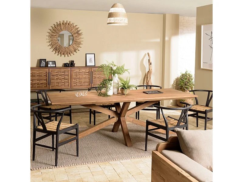 SIXTINE - Table à manger rectangulaire 240x100cm en bois teck recyclé