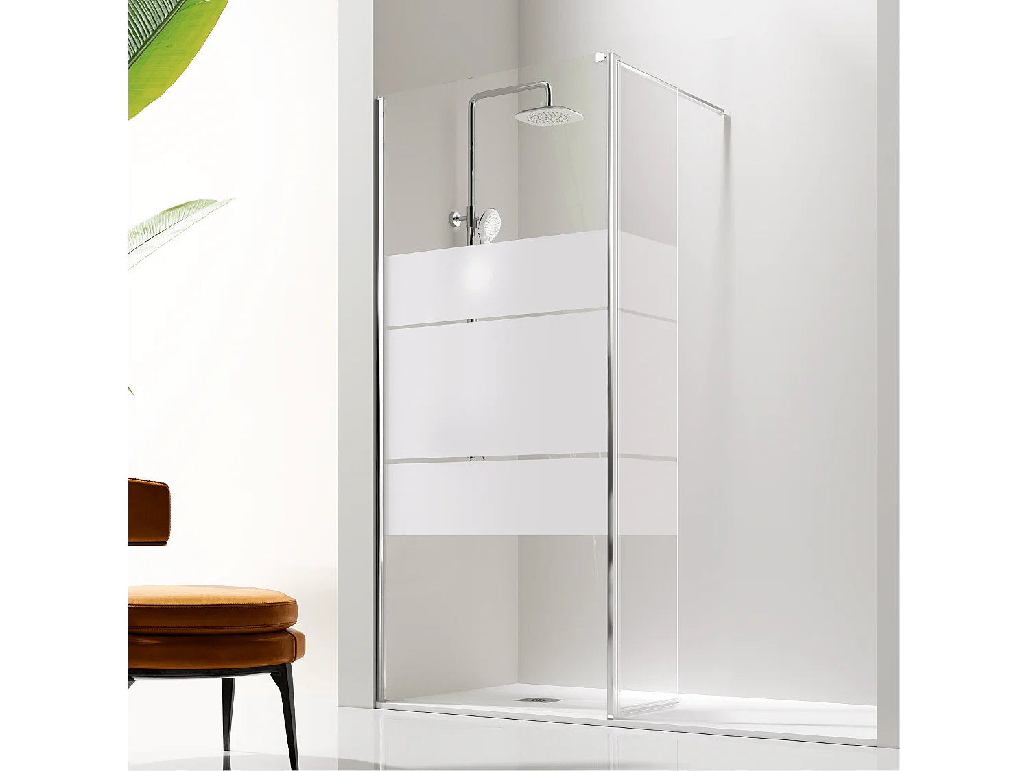 Panel fijo de ducha + Puerta abatible GIRO Cristal serigrafiado