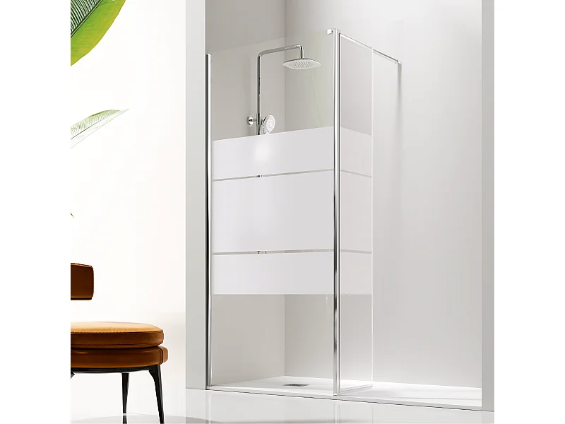 Panel fijo de ducha + Puerta abatible GIRO Cristal serigrafiado