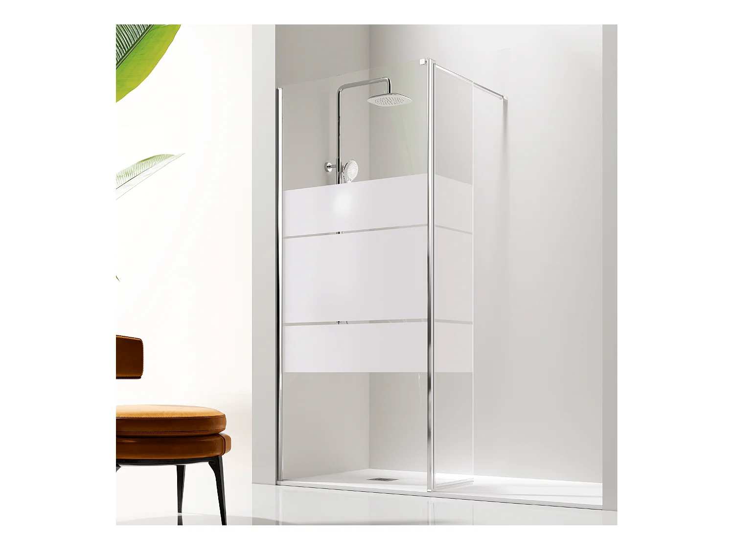Panel fijo de ducha + Puerta abatible GIRO Cristal serigrafiado