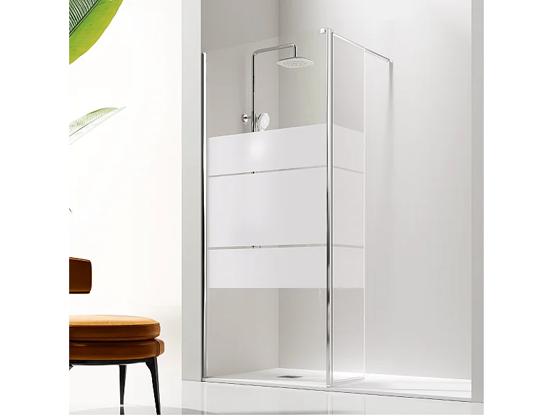 Panel fijo de ducha + Puerta abatible GIRO Cristal serigrafiado