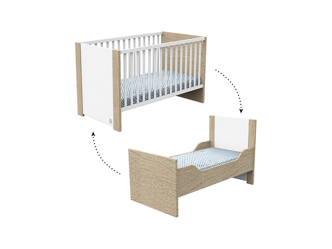 Lit bébé évolutif Antonin Bois et blanc