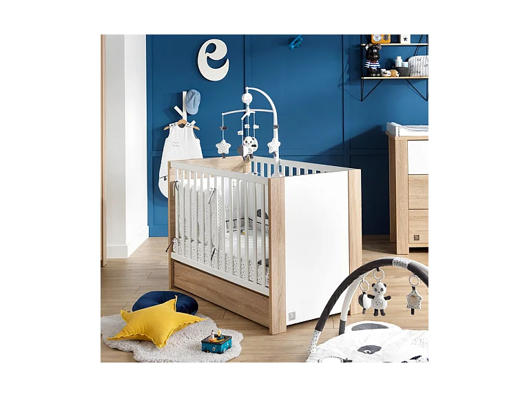 Lit bébé évolutif Antonin Bois et blanc