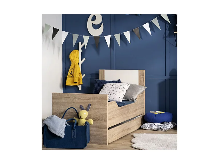 Lit bébé évolutif Antonin Bois et blanc