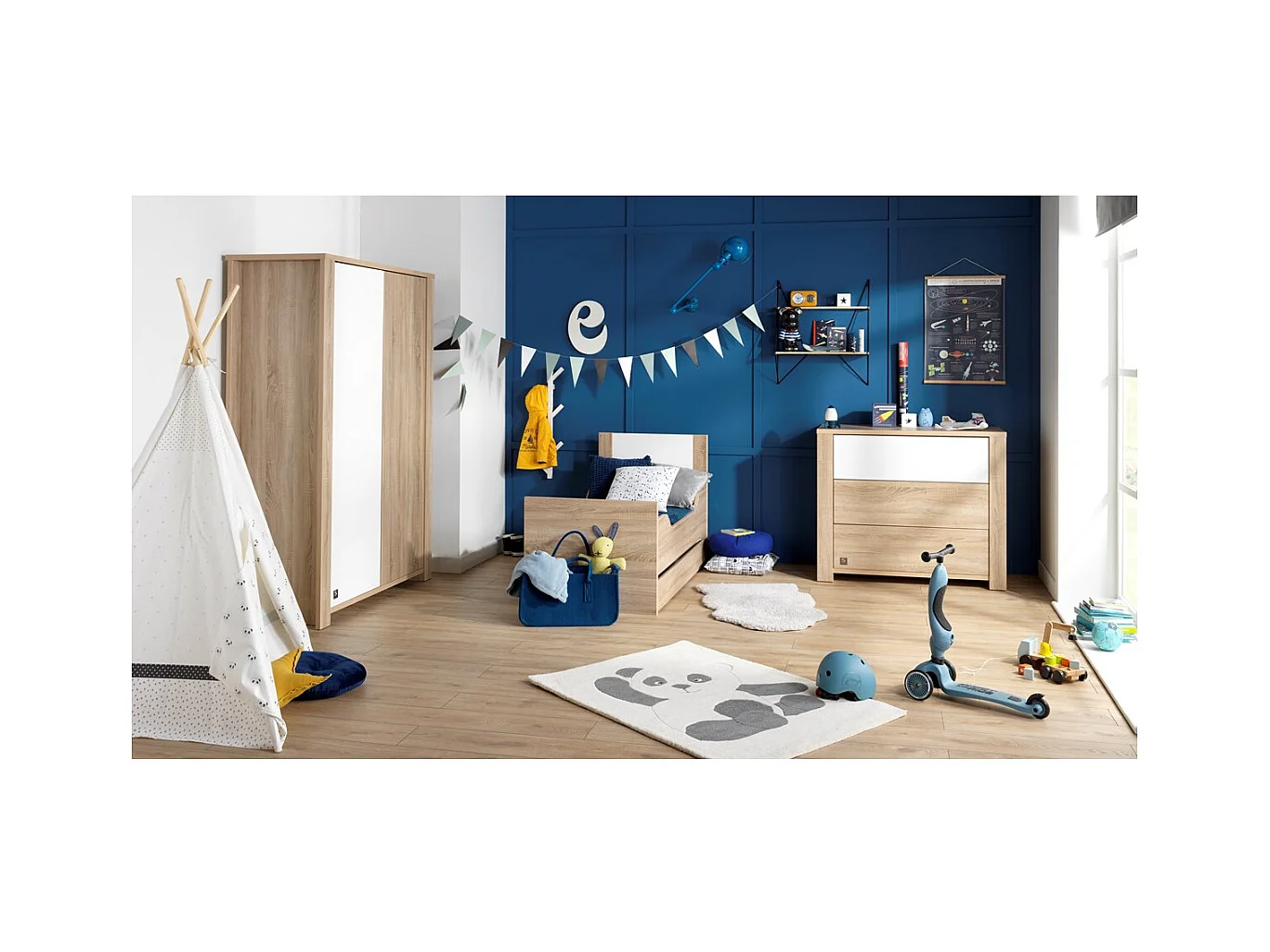 Lit bébé évolutif Antonin Bois et blanc