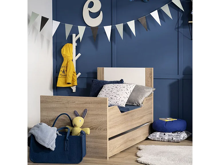 Lit bébé évolutif Antonin Bois et blanc