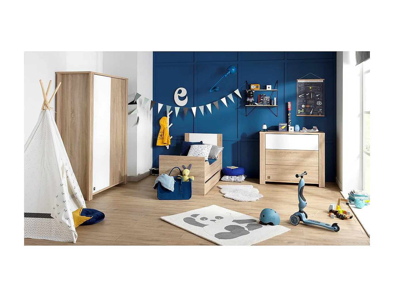 Lit bébé évolutif Antonin Bois et blanc