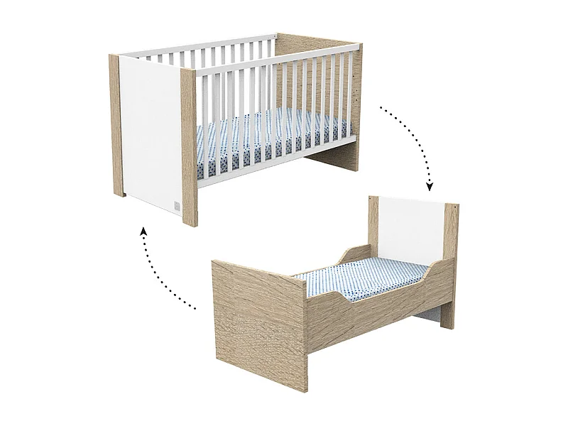 Lit bébé évolutif Antonin Bois et blanc