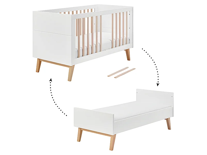 Lit évolutif 70x140 Swing - Blanc et bois