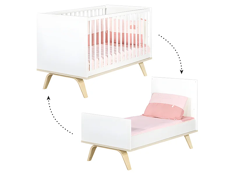 Lit bébé évolutif Serena Blanc et bois