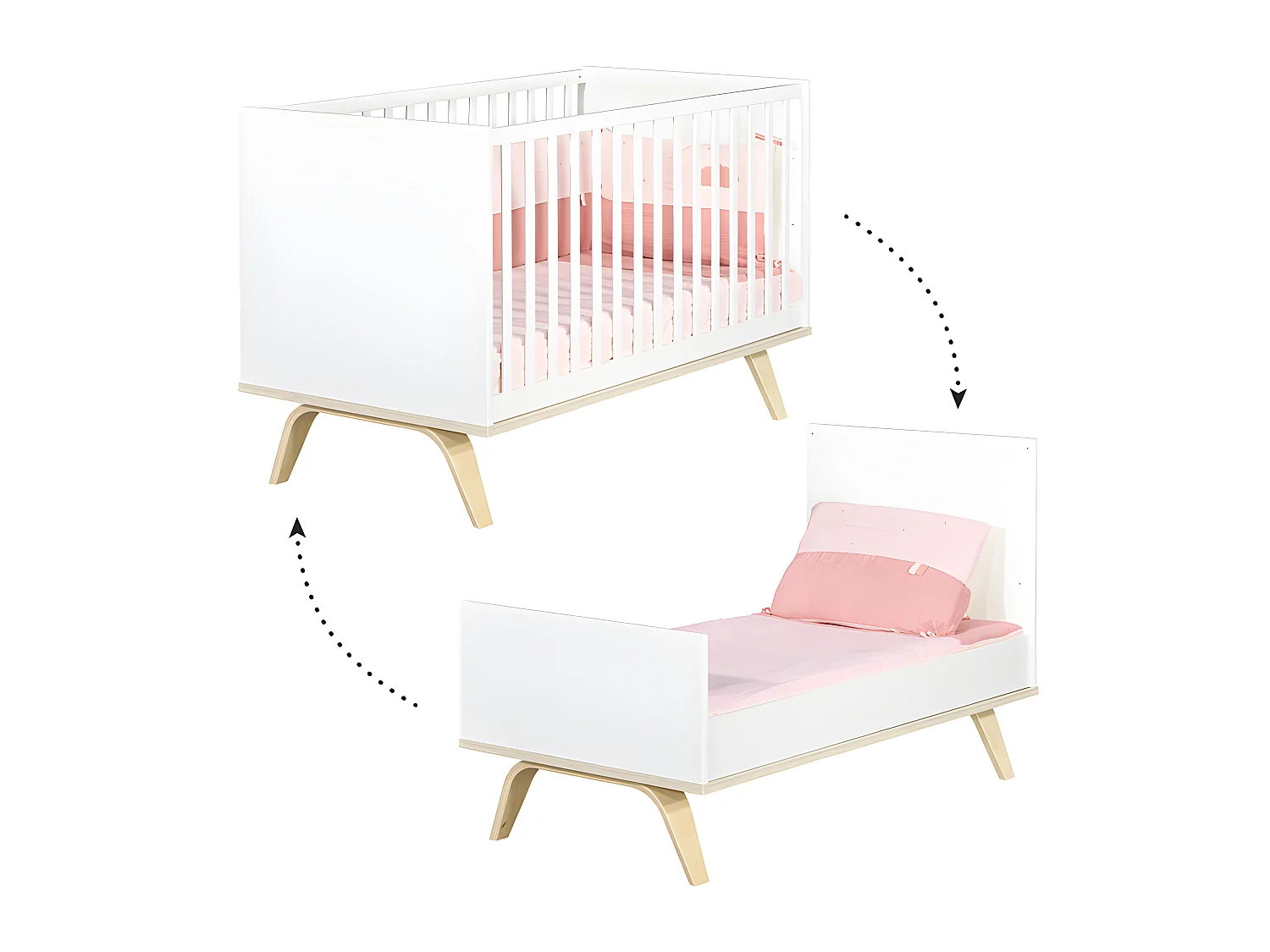 Lit bébé évolutif Serena Blanc et bois