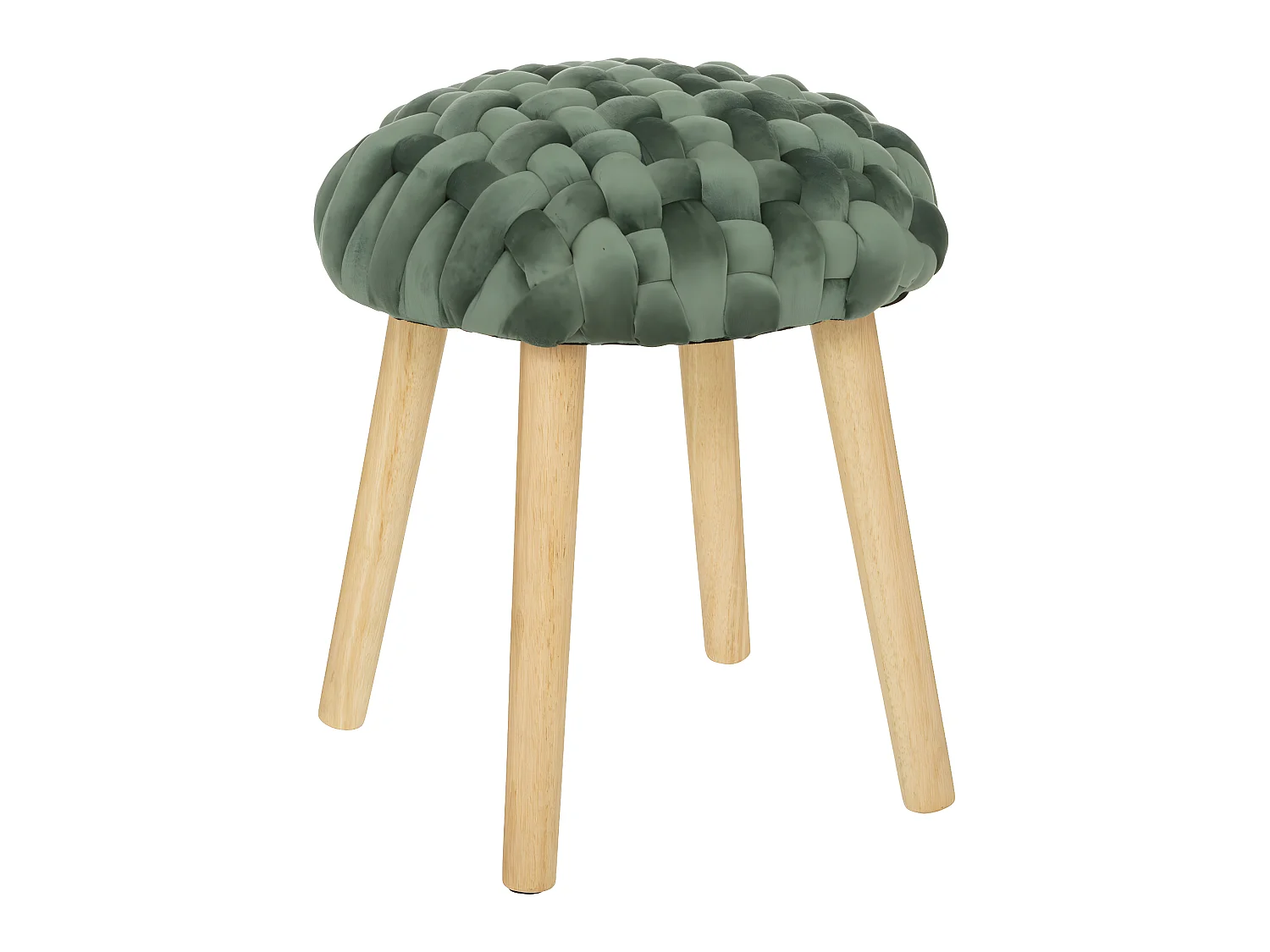 Tabouret pied en Bois et Assise Tricot Velours Vert Jade