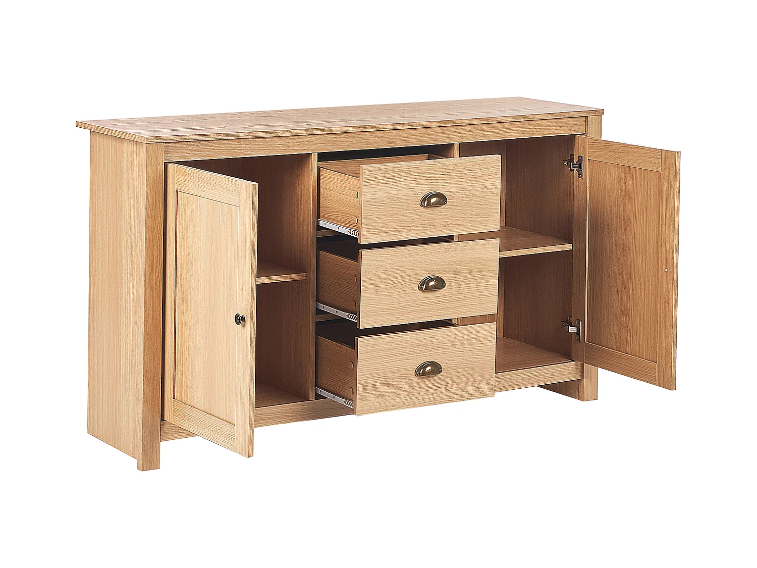 Halbhoher Wohnzimmerschrank Holzoptik mit 2 Türen 3 Schubladen Klassisch Lansin