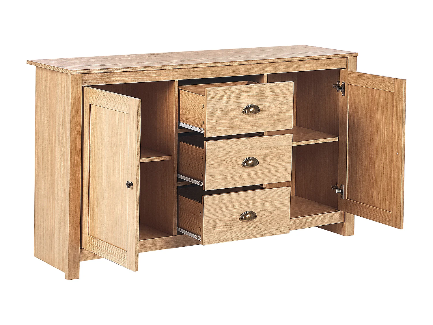 Halbhoher Wohnzimmerschrank Holzoptik mit 2 Türen 3 Schubladen Klassisch Lansin