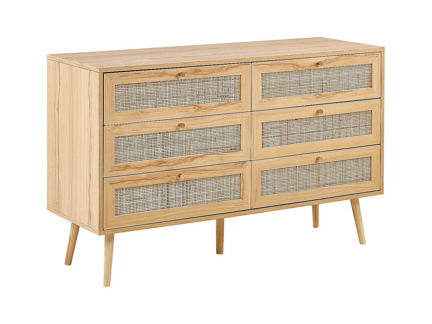 Cómoda de 6 cajones PEROTE Ratán Marrón claro