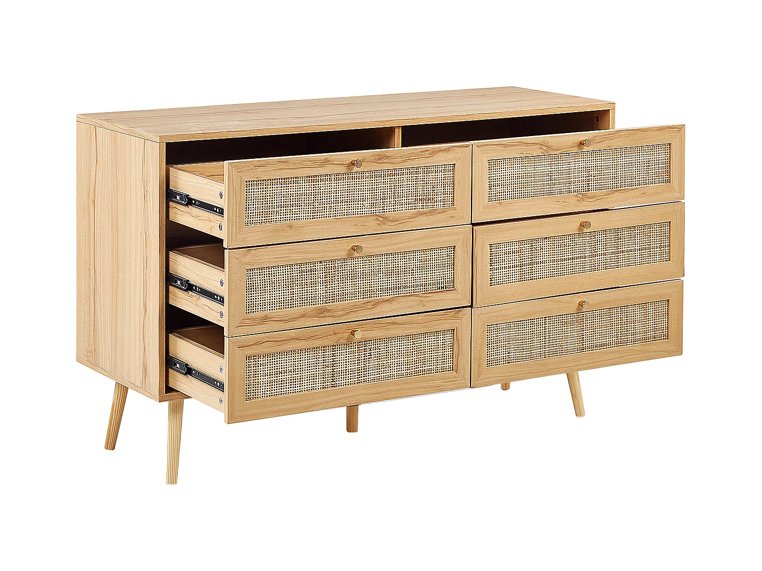 Cómoda de 6 cajones PEROTE Ratán Marrón claro