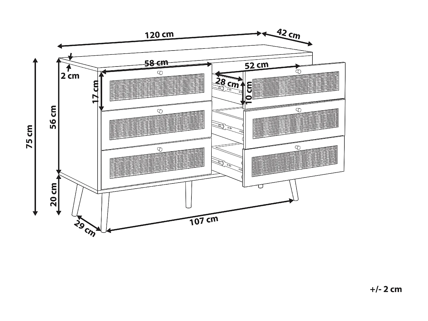 Commode à 6 tiroirs PEROTE Rotin Marron clair