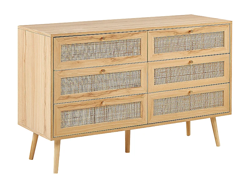 Cómoda 6 gavetas PEROTE Rattan Castanho claro