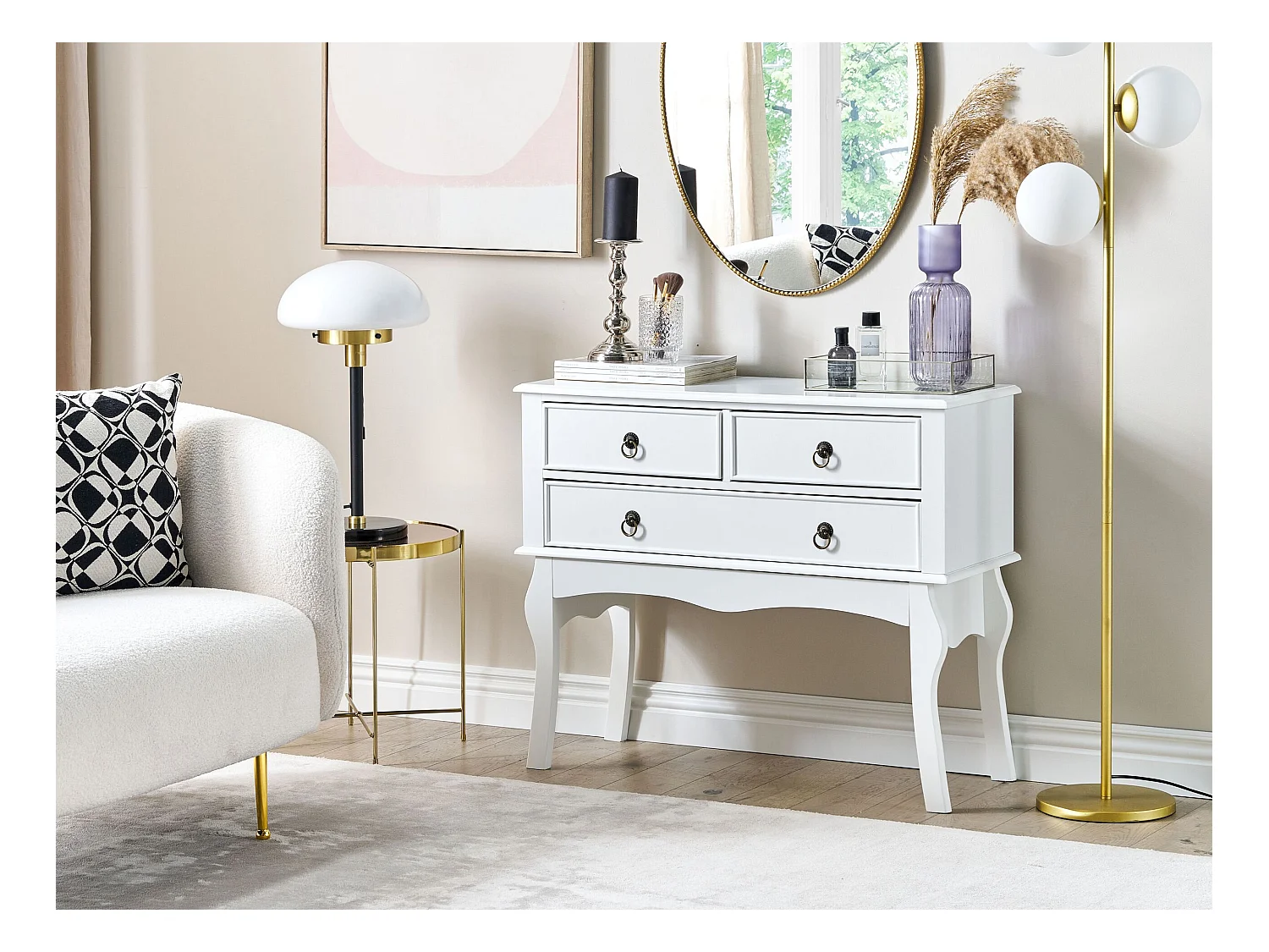 Konsolentisch weiß 91x75x35 cm mit 3 Schubladen edel rustikal Landhausstil Lamar