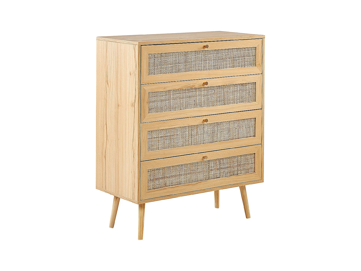 Kommode mit 4 Schubladen aus hellbraunem Rattan im Boho-Stil Perote