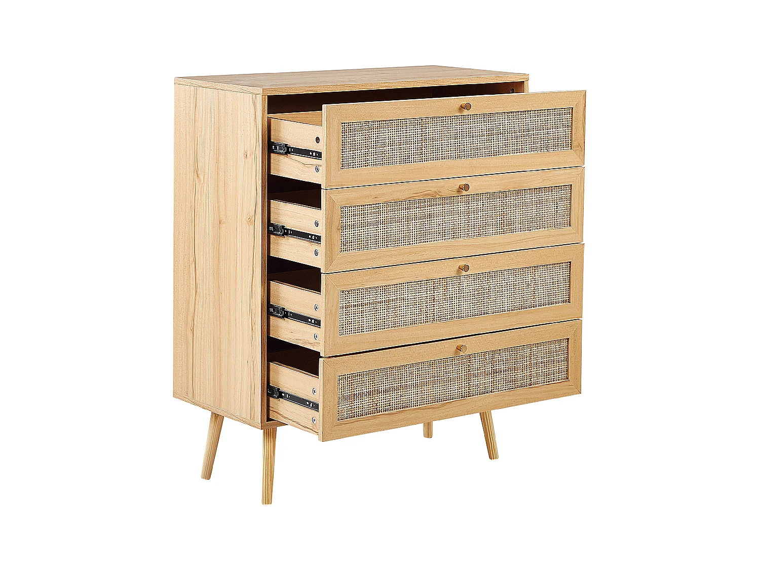 Kommode mit 4 Schubladen aus hellbraunem Rattan im Boho-Stil Perote
