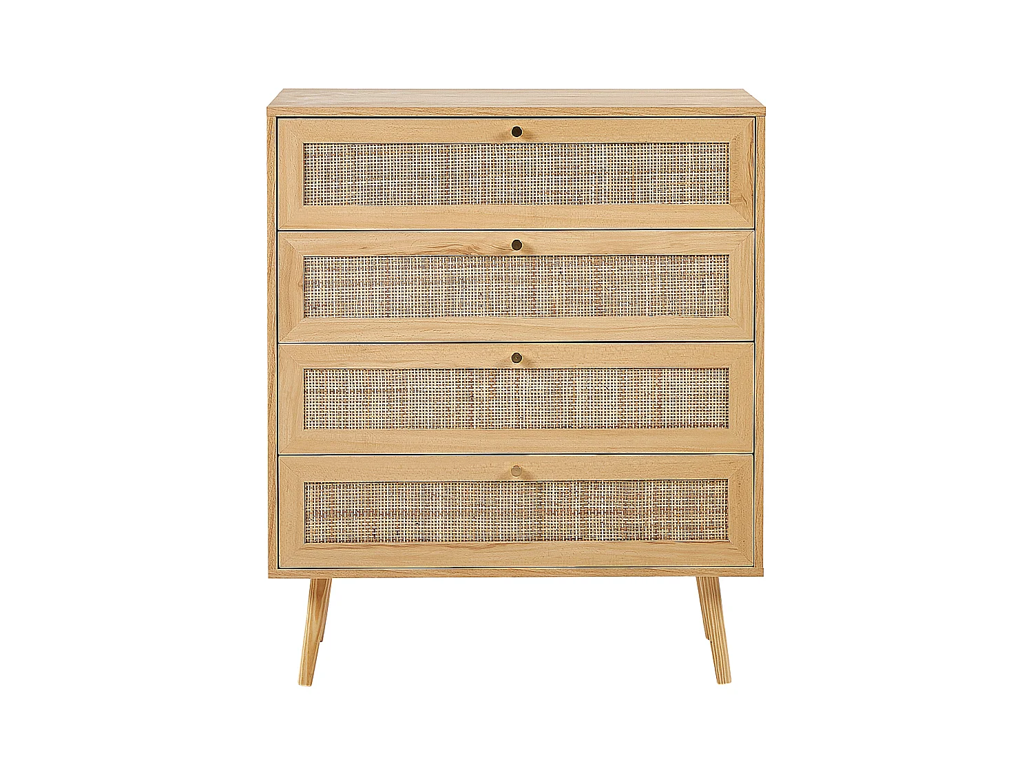 Kommode mit 4 Schubladen aus hellbraunem Rattan im Boho-Stil Perote