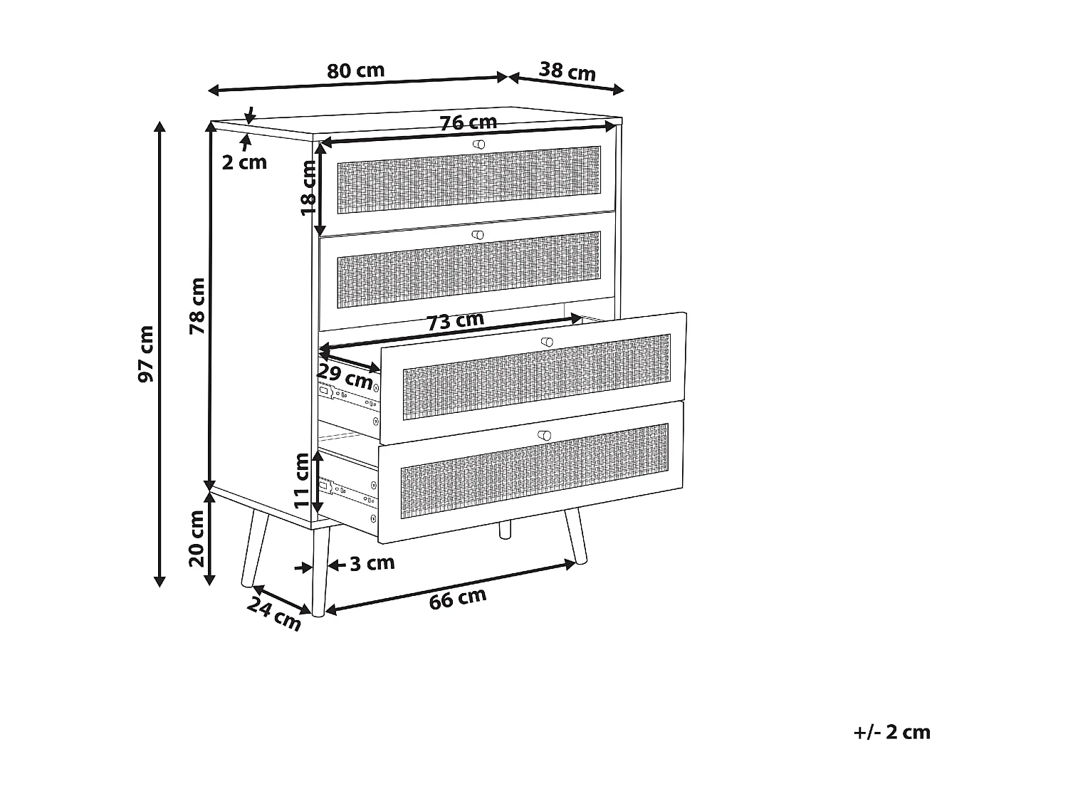 Commode à 4 tiroirs PEROTE Rotin Marron clair