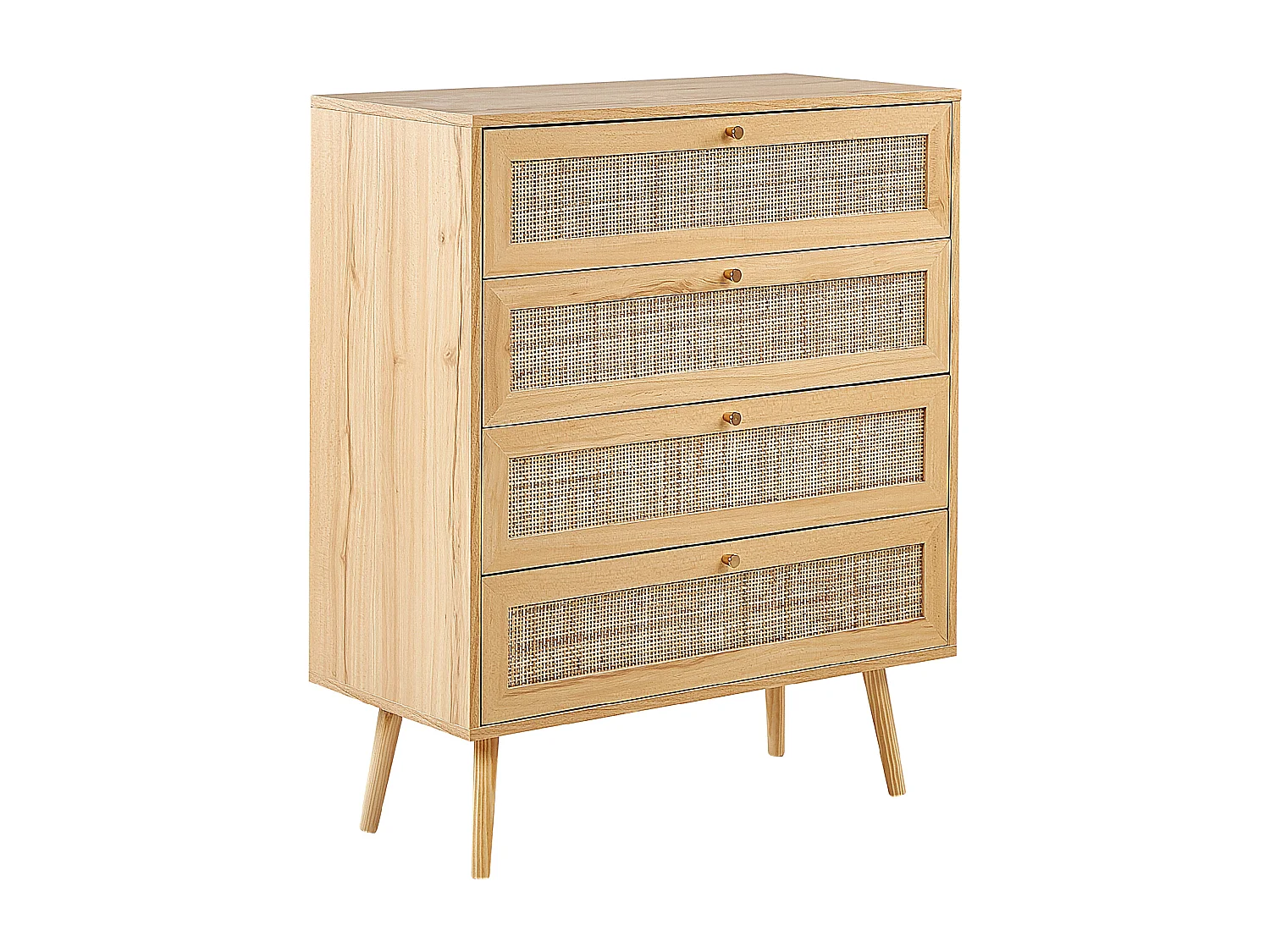 Kommode mit 4 Schubladen aus hellbraunem Rattan im Boho-Stil Perote