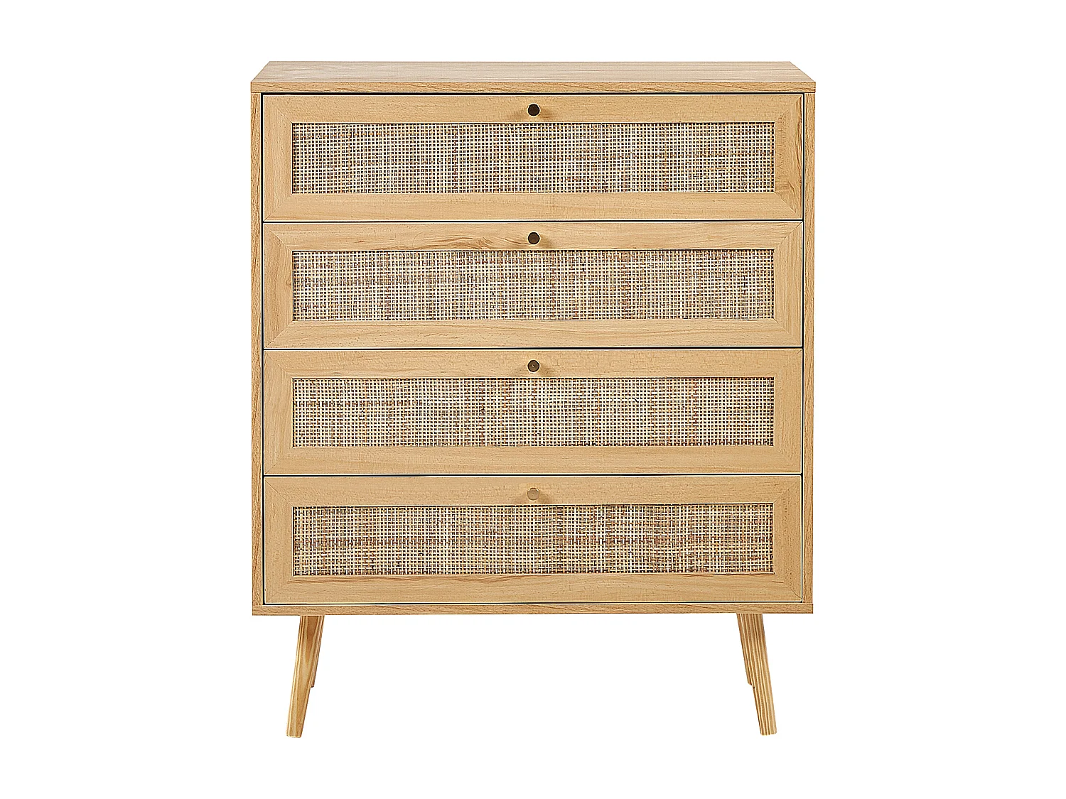 Kommode mit 4 Schubladen aus hellbraunem Rattan im Boho-Stil Perote