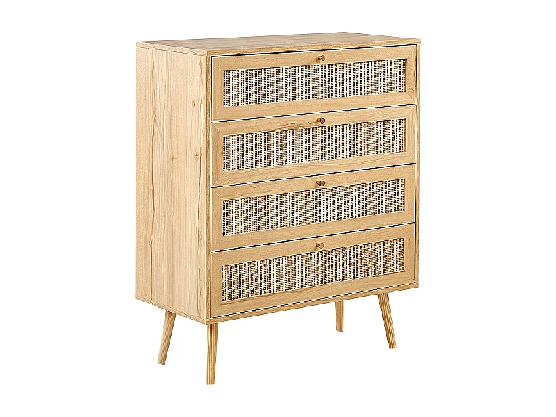 Commode à 4 tiroirs PEROTE Rotin Marron clair