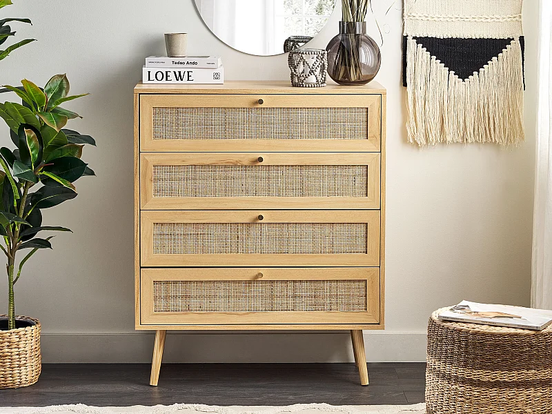 Commode à 4 tiroirs PEROTE Rotin Marron clair