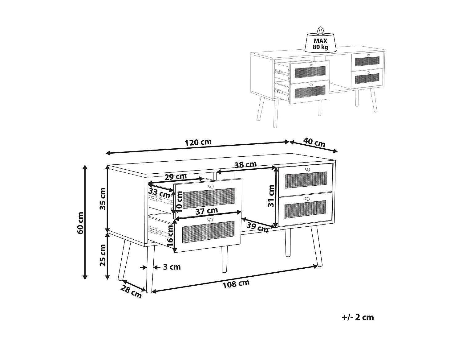 Meuble TV PEROTE Rotin Marron clair