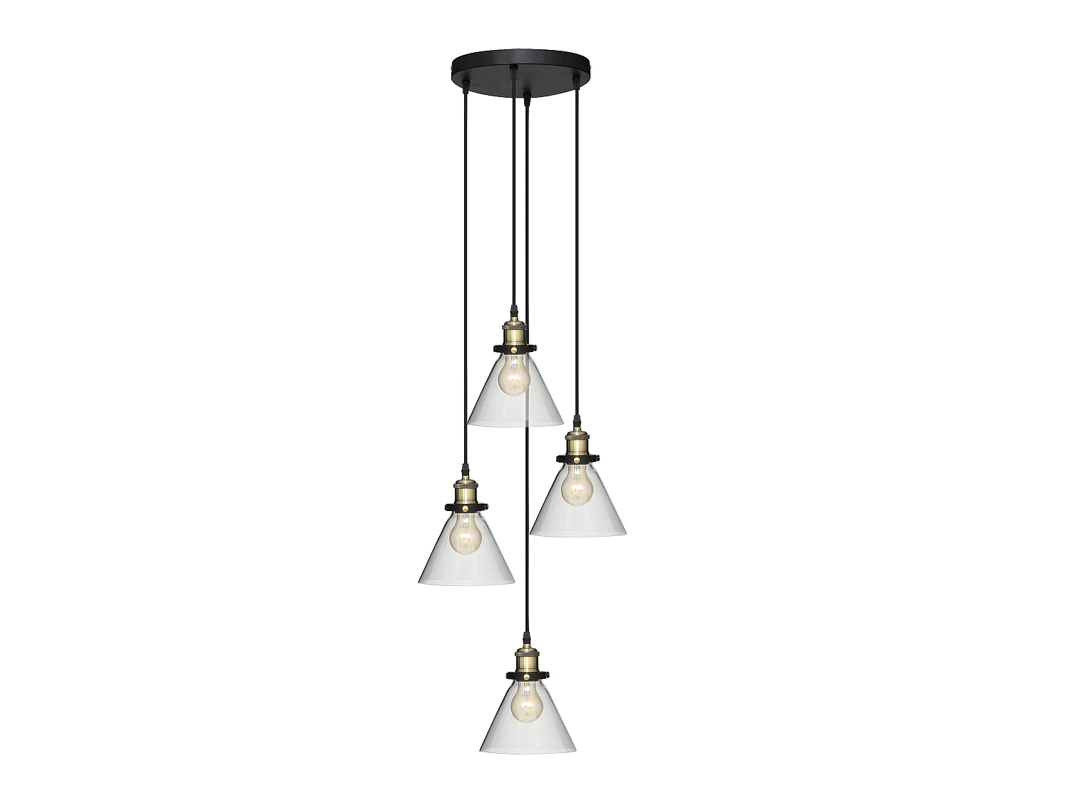 Luminaire Suspension 4 Lampes en métal et verre H 80 cm